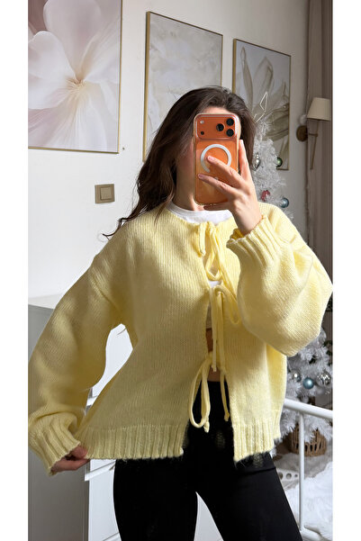 Bisou Bağlamalı Triko Hırka Sarı