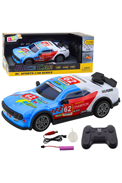 LEAN Mașină sport cu telecomandă RC, lumini, vapori de apă, albastră, 1:22