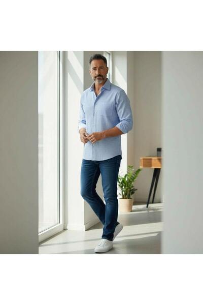 GÖMLEK GALERİSİ Men's Classic Wide Cut Straight Cotton Long Sleeve Shirt