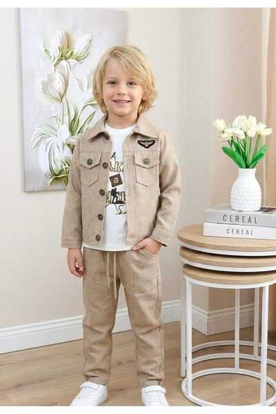 zavera for kids Set de 3 piese pentru băieți, cu buzunar din in - bumbac 100%...