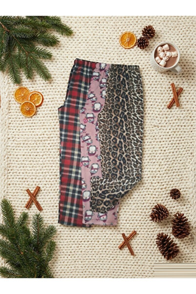 Pi Giyim Women's winter fleece pajama bottoms - red plaid, pink patterned, le...