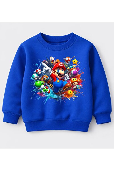 Efendioğlu Design Sweatshirt Colorful Mushrooms Full of Mario Printed Cotton ...