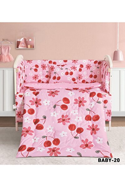 Red Rose طقم مفرش سرير حواجز أطفال مكون من 5 قطع بحشوة من القطن الطبيعي لا يس...