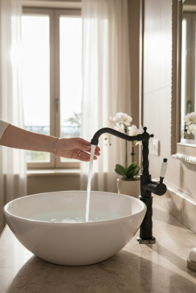 İSAOĞLU YAPI Black Bowl Faucet Retro Design Fixture Matte Black Rustic Faucet