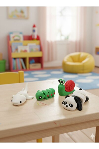 MD Design 4’lü Oynar Eklemli Hayvan Figürleri Seti – Panda, Köpekbalığı, Saly...