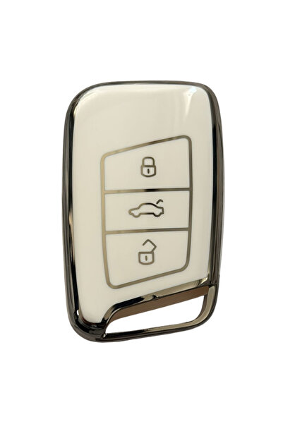 AutoHan Keys غطاء مفتاح نانو فضي أبيض لسيارة فولكس فاجن باسات B8