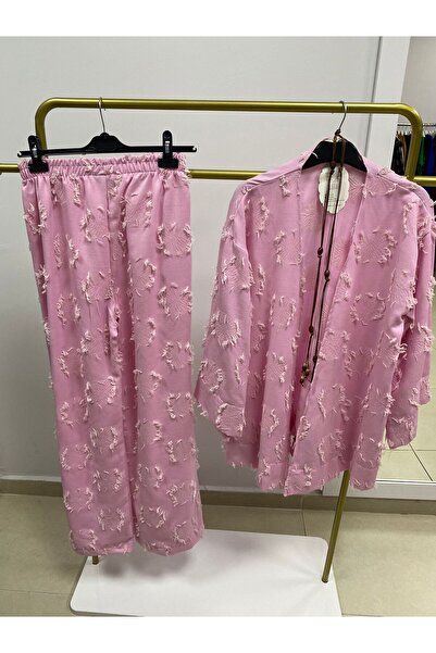 FASHION Kadın Dokulu Takım – Gömlek & Pantolon, Rahat Kalıp