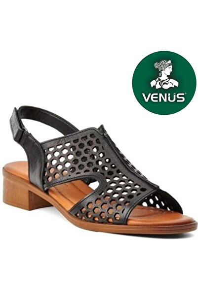 Venüs Nimbatik Genuine Leather Comfort Orthopedic Women's Sandals Black