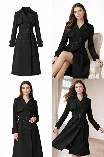 ESİN GİYİM Zamansız Şıklık Siyah Kemerli Kaban