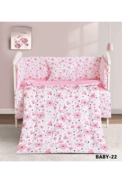 Red Rose طقم مفرش سرير حواجز أطفال مكون من 5 قطع بحشوة من القطن الطبيعي لا يس...