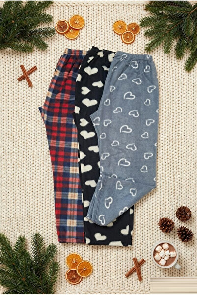 MODA YILDIZ 3-Piece Women's Winter Fleece Pajama Bottoms Red Plaid Black Gray...