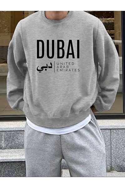 LELVANİ Dubai and Arabic Printed Men's Casual and Fashionable Round Neck Swea...