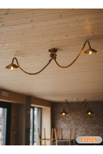 Eyzhen El Yapımı Jüt 2 li Sarkıt Halat Ayarlanabilir Başlıklı Avize Kafe Ev B...