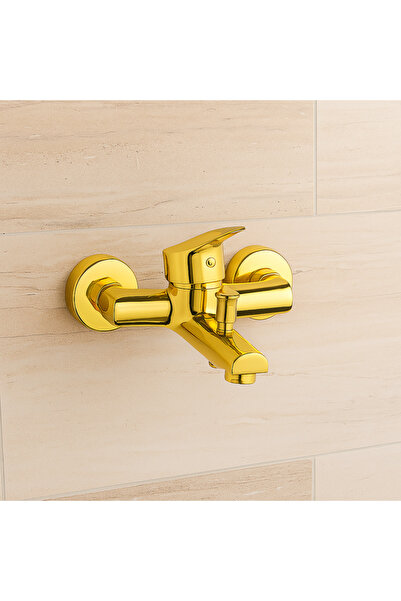 banyosepeti خلاط دش لينيا جولد ذهبي - سطح لامع فاخر، مثبت على الحائط، موفر لل...