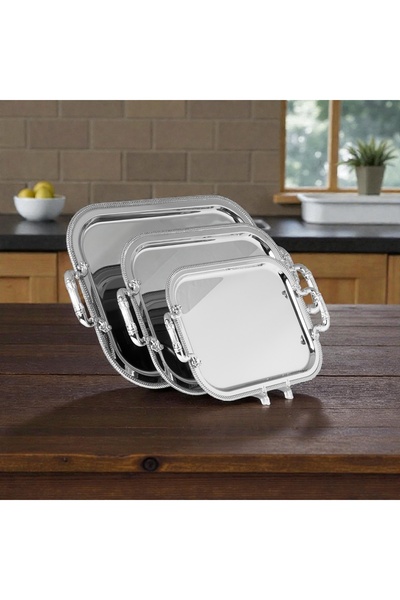 AR HOME 3 PCS STEEL TRAY SET-RECTANGULAR-SILVER
