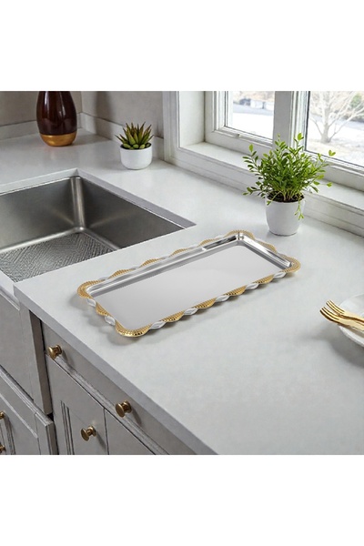 AR HOME 1 PCS STEEL TRAY-RECTANGULAR-GOLD-SILVER