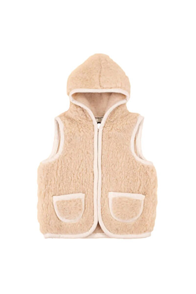 moonrıse Kids' merino wool vest with zipper & hood - Camel