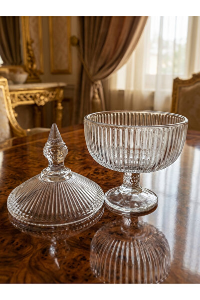 GREEN APPLE وعاء حلوى زجاجي عتيق فريد من نوعه مع غطاء - أواني تقديم أنيقة وشف...