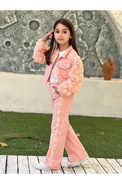 Bisahane طقم سترة مزينة بالورود للفتيات