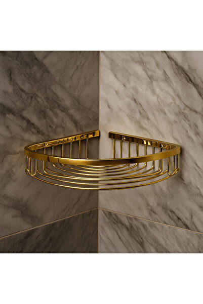 banyosepeti Suport pentru burete de colț GoldLine, culoare aurie – cu un sing...