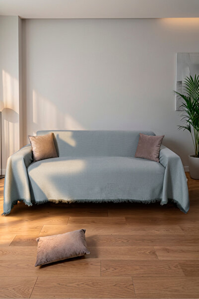 rellhome Cotton Textured Fringed Sofa Throw 170X300 cm – Oversized Sofa Cover