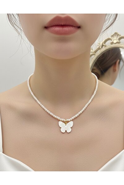 VESPERASTOREE Küçük inci kolye kelebek detaylı - Kadın kolye -Şık gösterişli ...