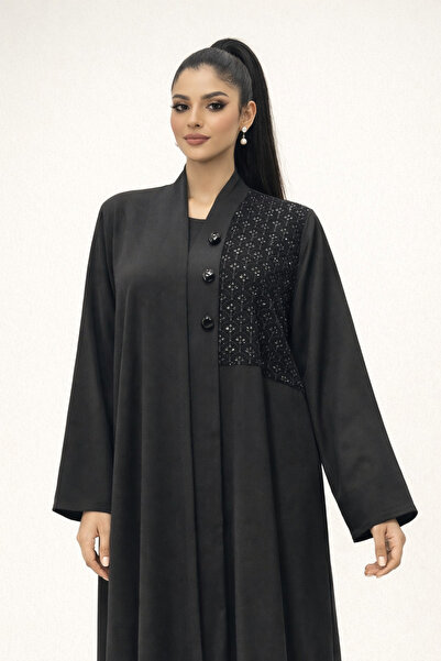 NNN-3 عباية بقماش الكريب مزينة بالمخمل المطرز تصلك مع طرحة