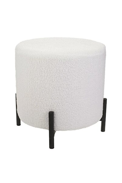 OEM Ottoman Puff Teddy White with Metal Legs Ø38x40cm