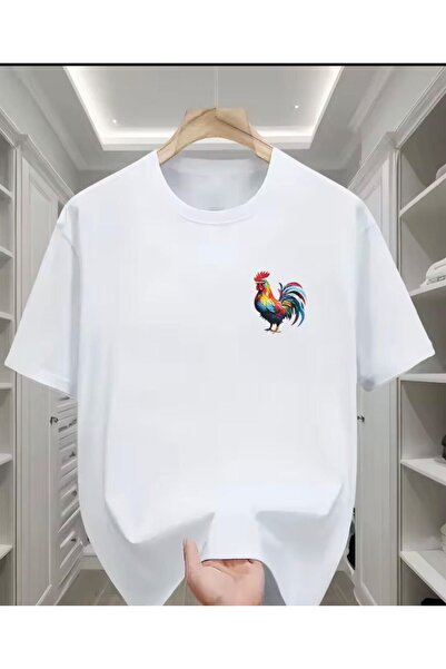 LELVANİ Colorful Rooster Print T-Shirt