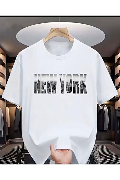 LELVANİ Unisex T-Shirt with the Text'New York' Printed on It