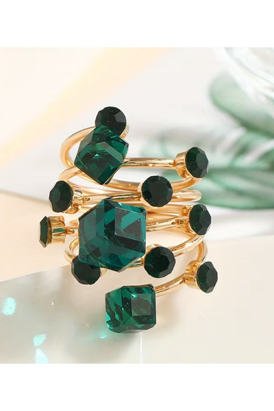 COCOSH TAKI خاتم أنيق قابل للتعديل مع حجر زمرد أخضر اللون ذهبي