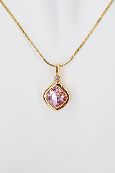 Stella Fortis Minimal Women's Necklace with Pink Square Cut Crystal Stone |  ...