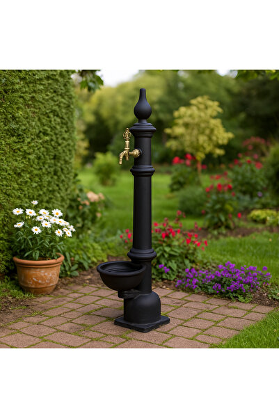 banyosepeti BlackCast Döküm Bahçe Yerden Çeşme – Antik Osmanlı Musluklu, Siya...