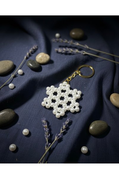 VESPERASTOREE Pearl Snowflake Keychain - Gift Stylish Keychain (Henna Wedding Promise Engagement Marriage) 10 Pieces