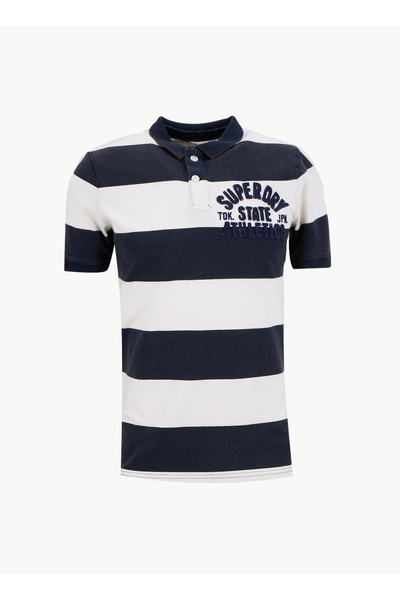SUPERDRY Çizgili Beyaz - Lacivert Erkek Polo T-Shirt VINTAGE ATHLETIC JERSEY ...