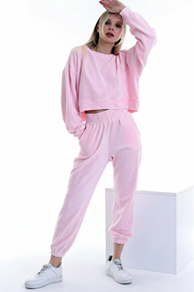 İntive Lingerie Velvet Round Neck Long Sleeve Sweatshirt with Pockets Waist E...