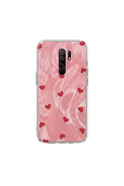 Zebana Xiaomi Redmi 9 Uyumlu Kılıf Pink Heart Silikon Kılıf Kırmızı