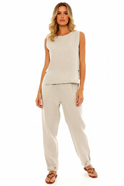 İntive Lingerie Sleeveless Round Neck Side Tape Detailed Style Blouse Pockete...