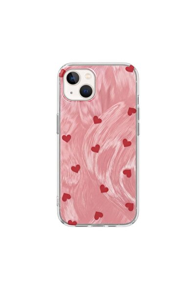 Pro Aksesuar iPhone 15 Plus Compatible Case Heart Pattern Silicone Case Red