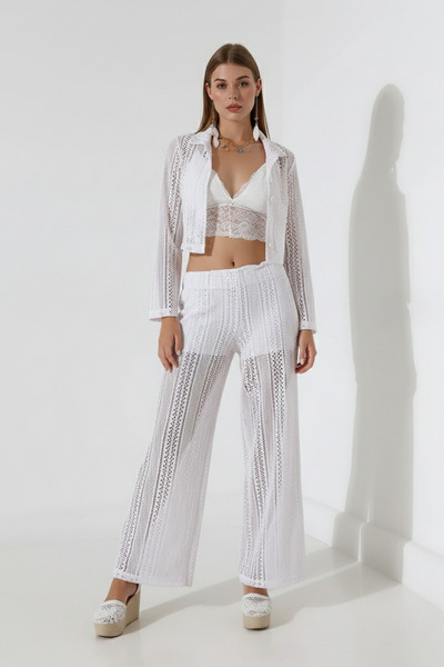 İntive Lingerie Lace Collar Long Sleeve Crop Shirt Elastic Waist Lined Shorts...