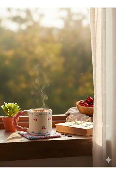 PALTO TASARIM Cherry Design Knitted Handle Mug - Gift Ceramic Mug