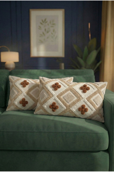 Ahsen Dekoratif Punch Nakış Görünümlü Dijital Baskılı Yaprak ve Tomurcuk Dese...