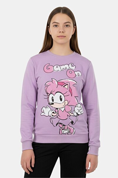 Sonic Kids Girl Graphic Print Long Sleeve Sweatshirt, Purple