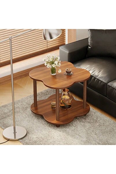 Mtanvxay طاولة قهوة خشبية بنية اللون بتصميم برسيم رباعي الأوراق، ذات طبقتين، ...