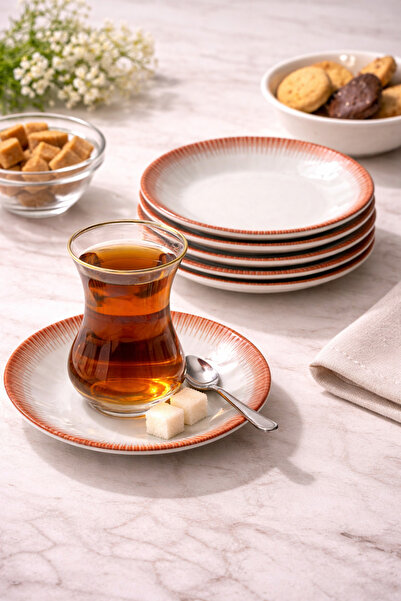 Rivorn Güral Porselen Digibone Serisi Dekorlu Çay Tabağı 6'lı Set – Dekorlu Ç...