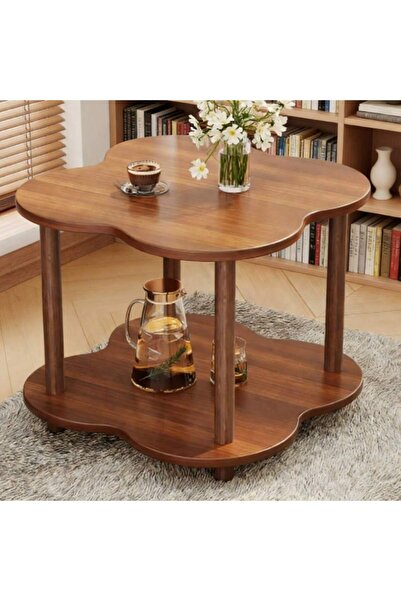 Mtanvxay Four Leaf Clover Double Layer Brown Wooden Side Table Open Storage E...
