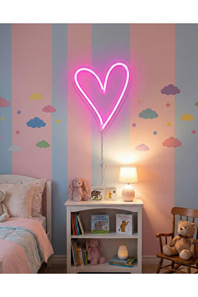 Nar Neon Kalp Şekilli Neon Işıklı Tabela