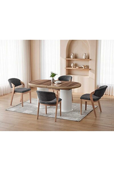Alloni Berfin Lüks Ahşap Masa Sandalye Takımı 6 Sandalye 1 Masa
