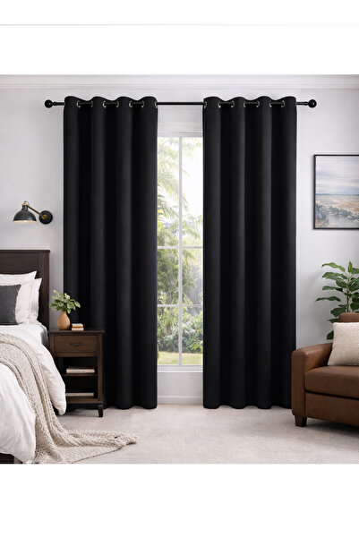 L&Wen Solid Blackout Curtains, Drapes Grommet Room Darkening Curtains (Black ...