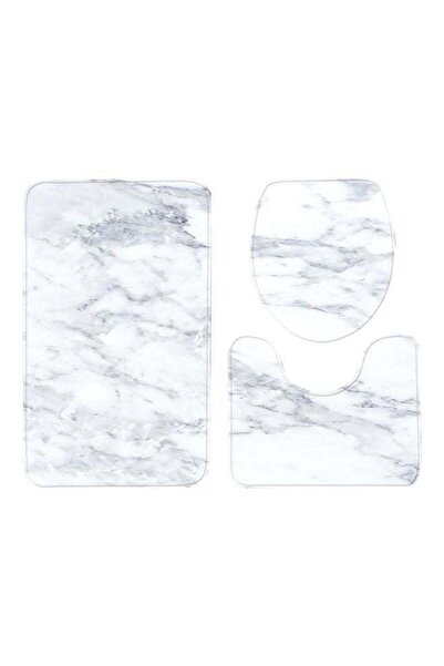 Generic 3-Piece Marble Pattern Anti Skid Toilet Mat Set White/Grey